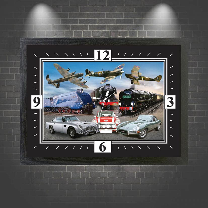 Planes Trains and Automobiles Classic Car Icons Framed Wall Clock Gift