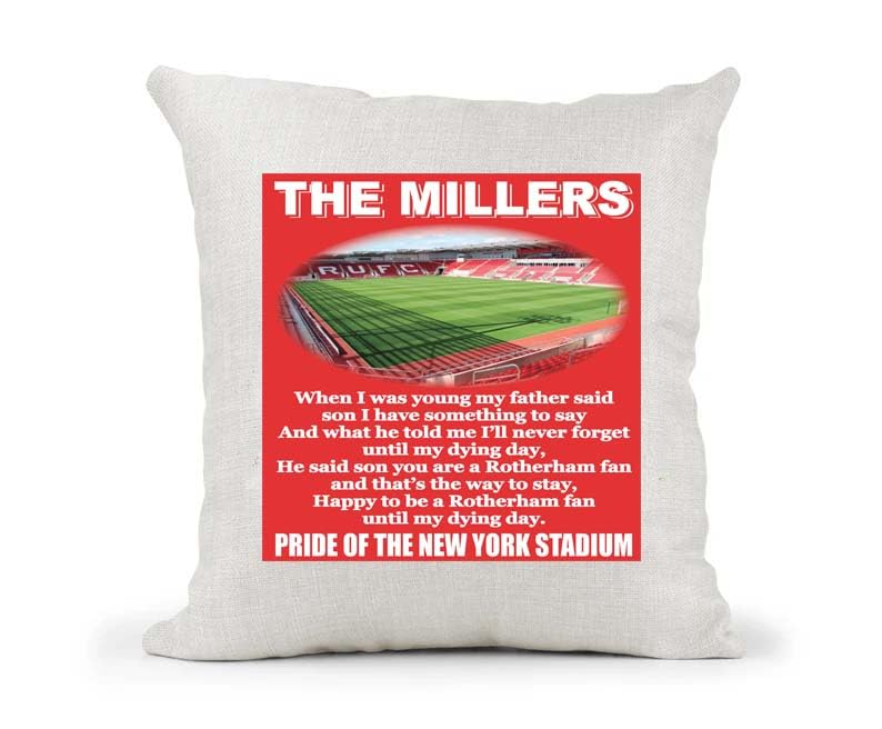 Rotherham United Football Cushion Cover - The Millers Anthem Song Chant - Gift Present