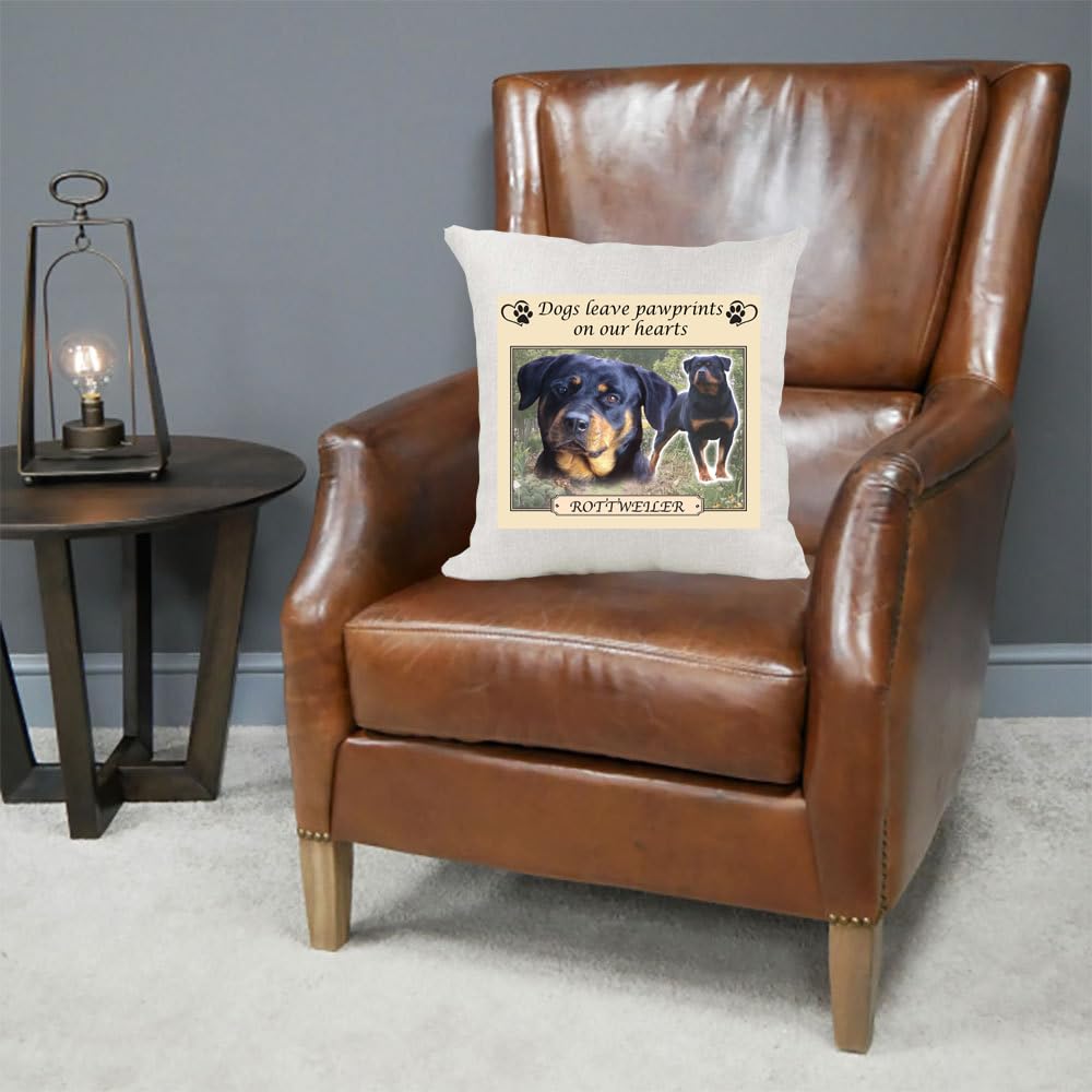Rottweiler Dogs Leave Pawprints on our Hearts Country Canvas Style Cushion Cover Gift