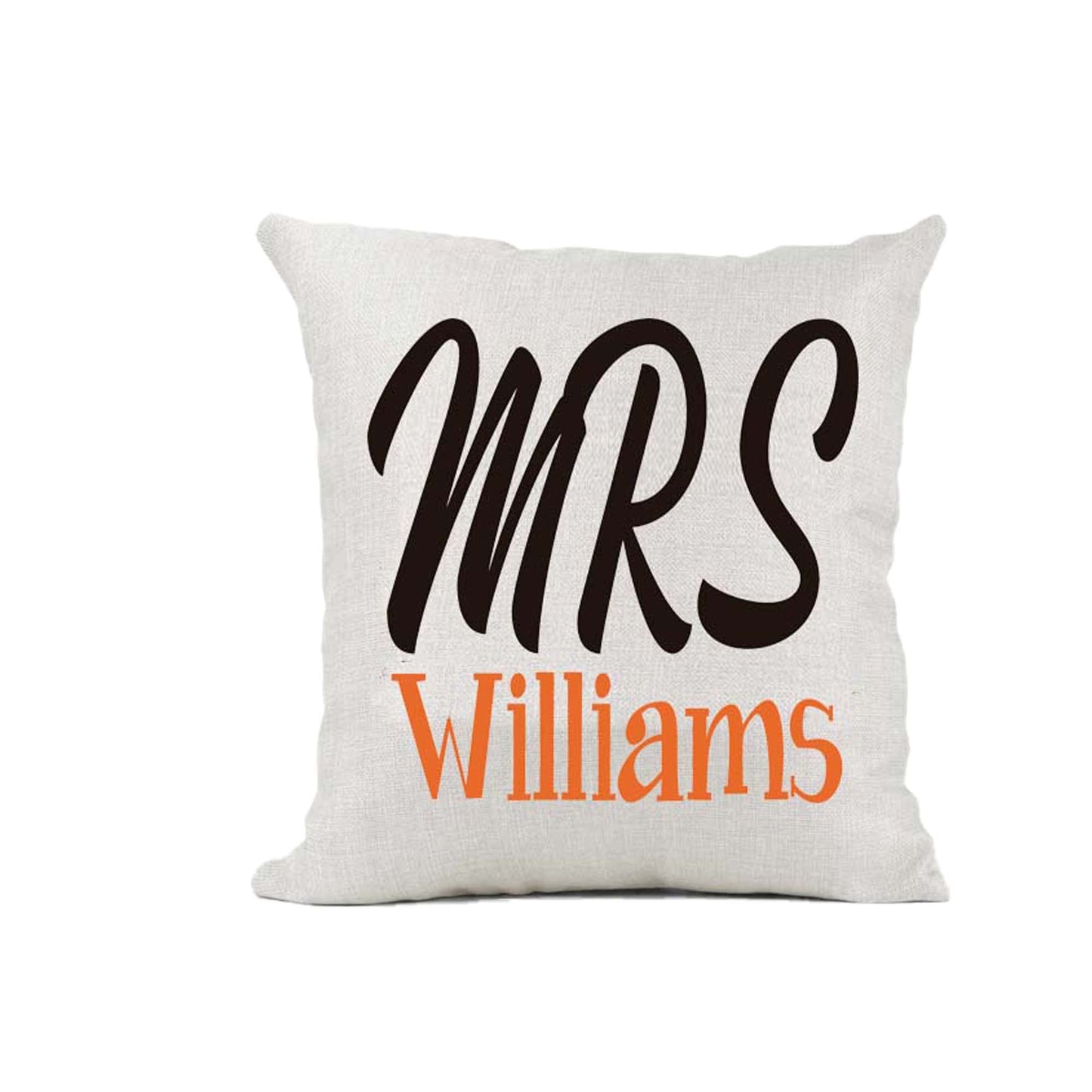 Mrs Personalised Naturally Woven Linen Style Cushion Cover Pillow Gift Available in Choice Of Print Colours Available