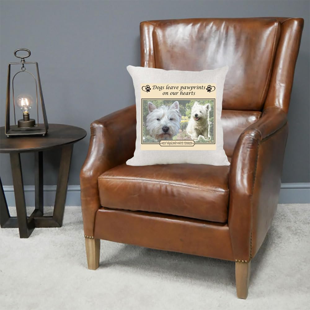 White West Highland Terrier Staffy Dogs Leave Pawprints on our Hearts Country Canvas Style Cushion Cover Gift