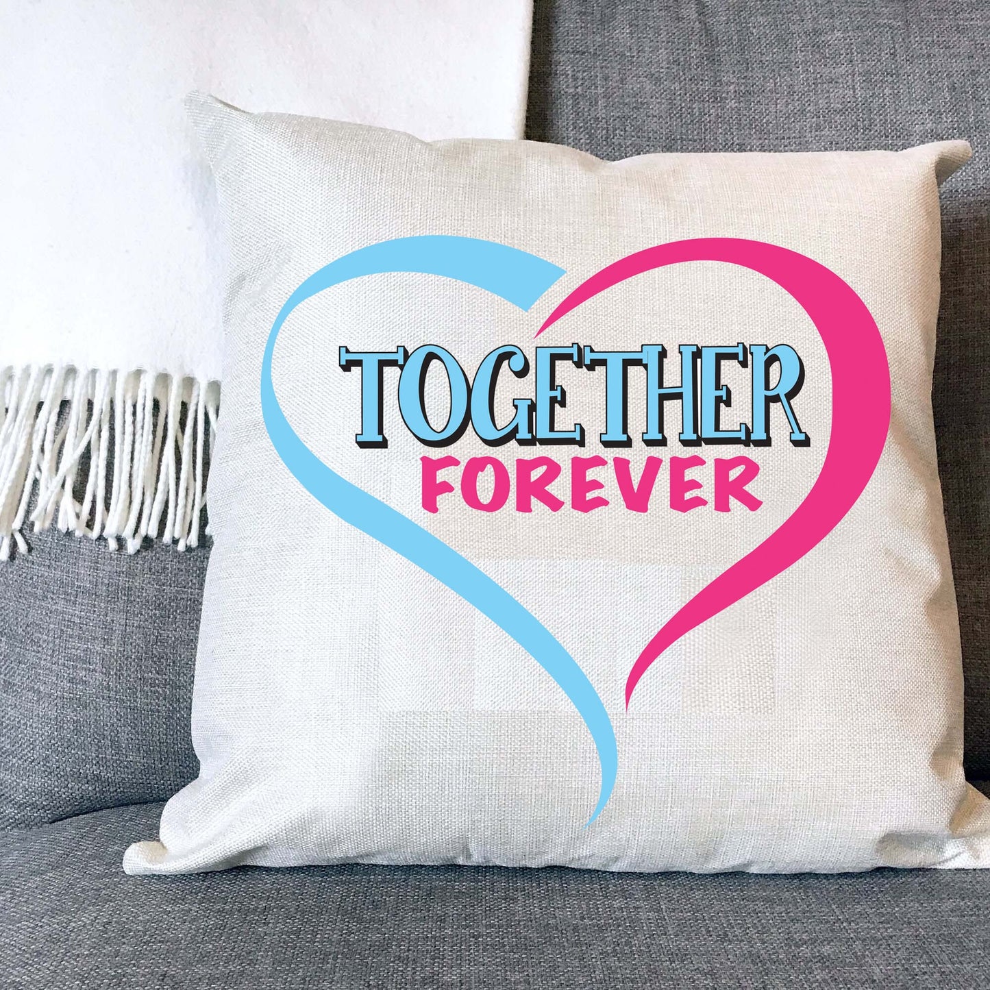Together Forever Naturally Woven Linen Style Cushion Cover Pillow Gift Available in Choice of Five Colours