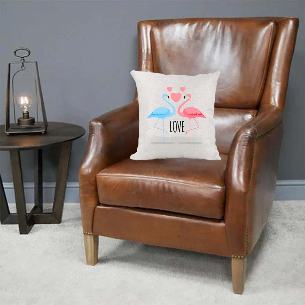 Cute Male Female Gay Straight Couple Flamingo Valentines Day Anniversary Personalised Country Canvas Cushion Cover Gift