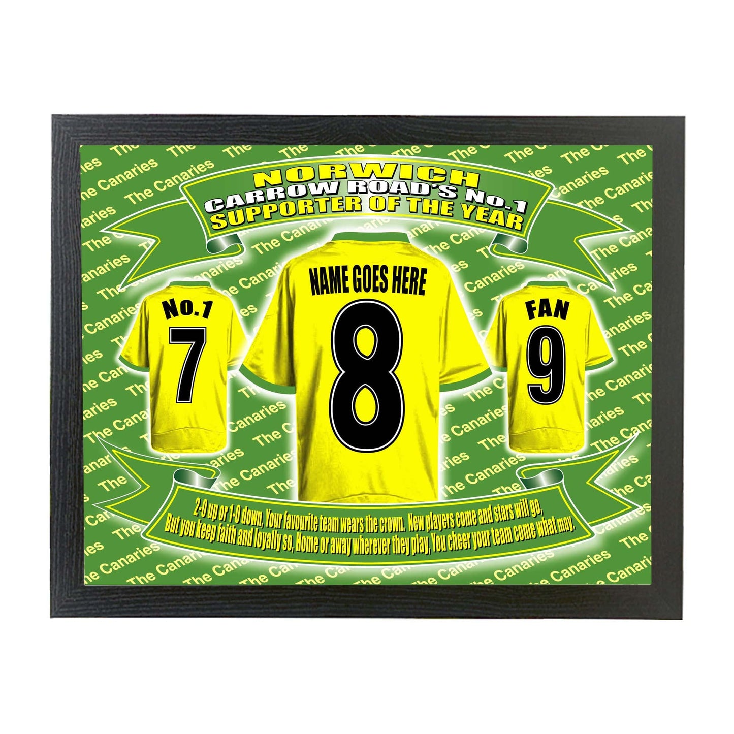 Norwich Football Shirt Personalised Lap Tray Gift