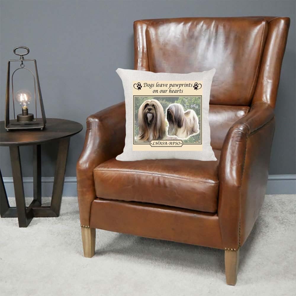 Lhasa Apso Dogs Leave Pawprints on our Hearts Country Canvas Style Cushion Cover Gift