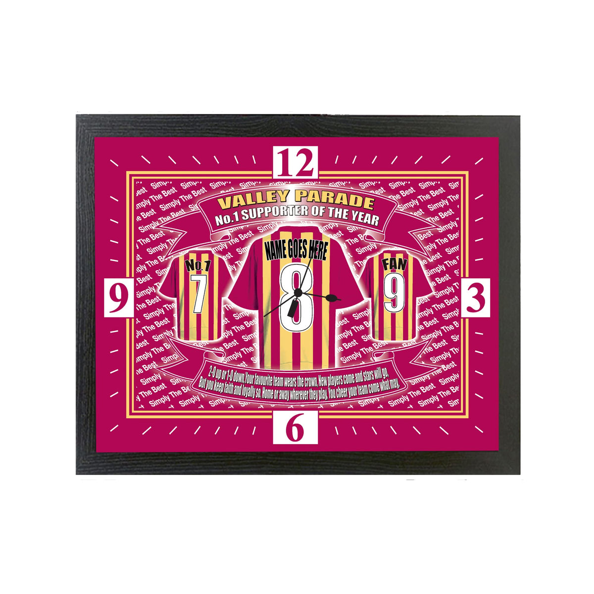Bradford City Football Shirt Clock Personalised Gift Present