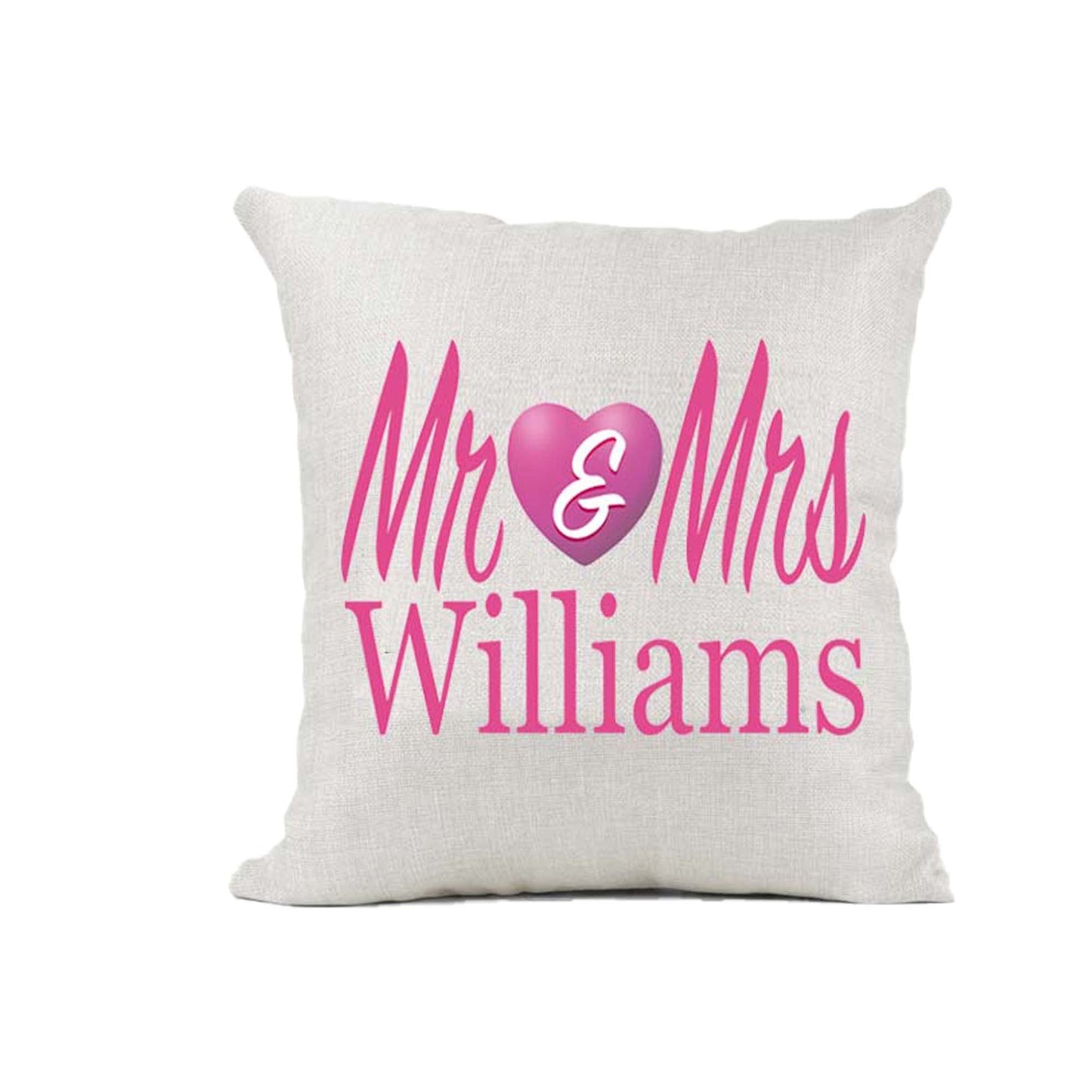 Mr & Mrs Personalised Naturally Woven Linen Style Cushion Cover Pillow Gift Available in Choice Of Print Colours Available
