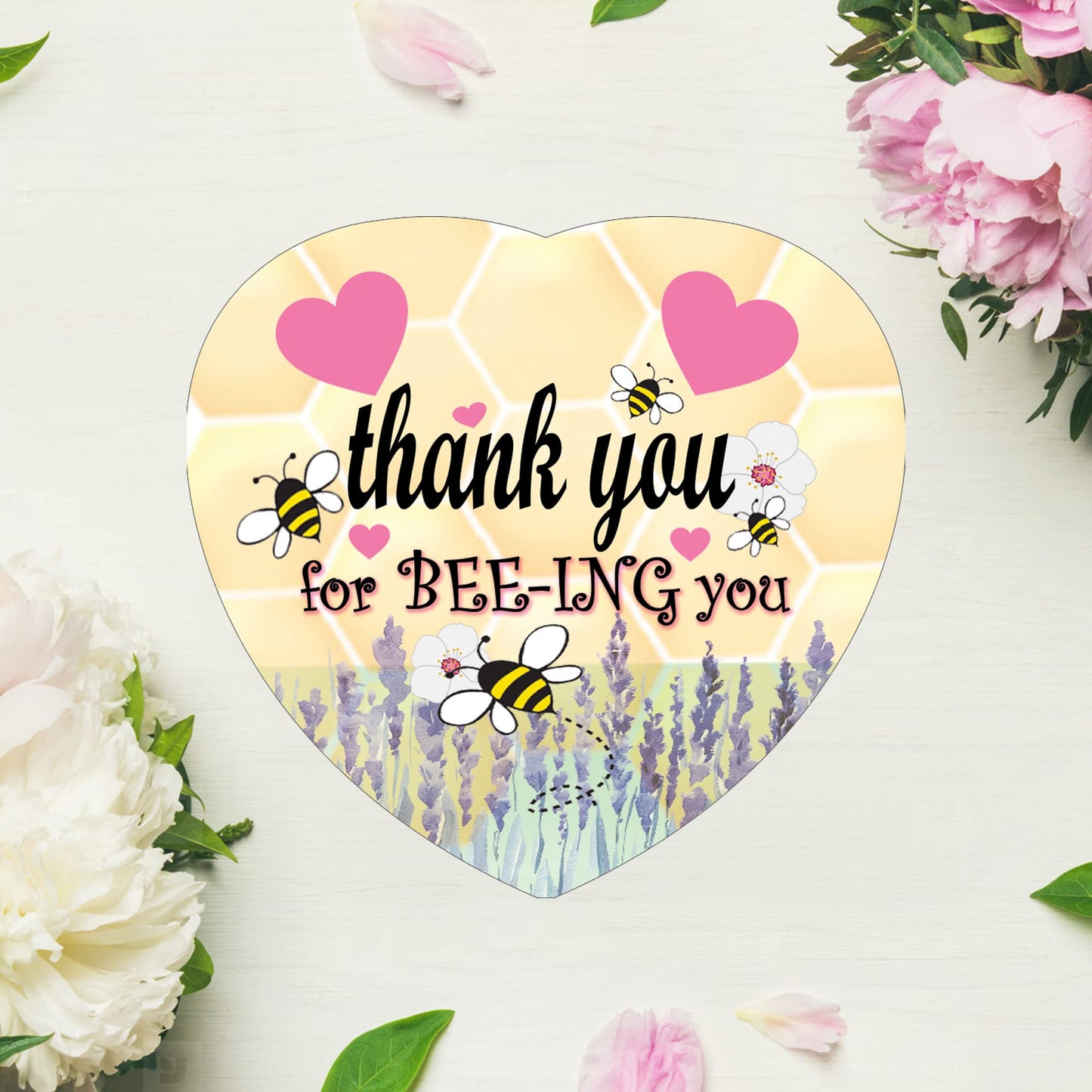 Thank You For BEE-ING You Hanging Heart Ceramic Keepsake With Honeycomb Bee Hexagon Shape & Pink Hearts Setting Gift