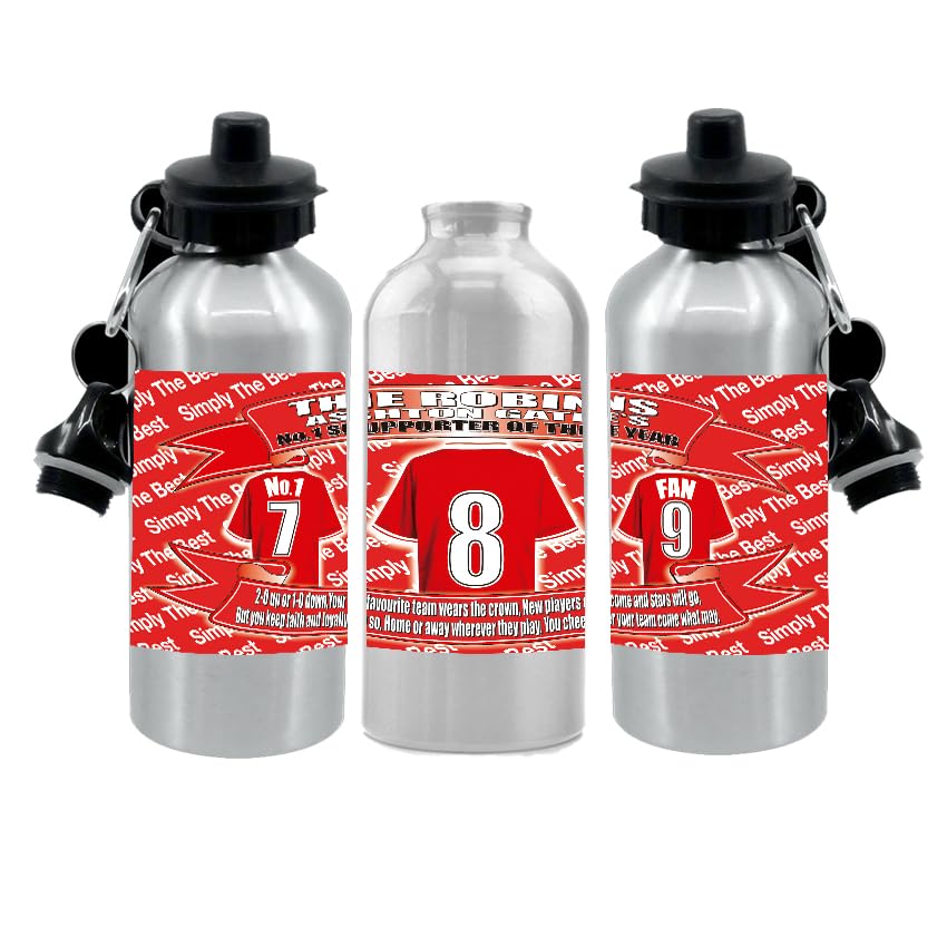 Bristol City Water Bottle - Football Shirt - Silver Aluminium Two Lids - Unisex Gift