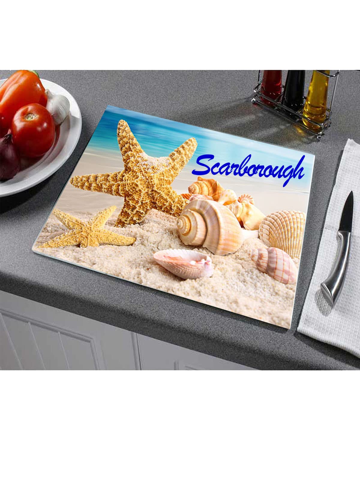 Seashells on The Seashore Personalised Toughened Glass Heat Resistant Worktop Saver Cutting and Chopping Board Gift