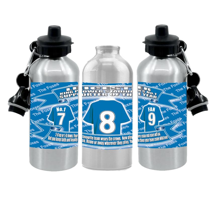 Leicester Football Shirt Silver Aluminium Two Lid Unisex Water Bottle Gift