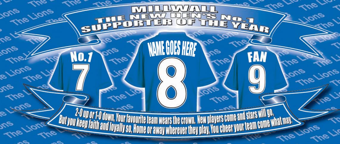 Personalised Mill(wall) Water Bottle - Football Shirt - Silver Aluminium Two Lids - Unisex Gift