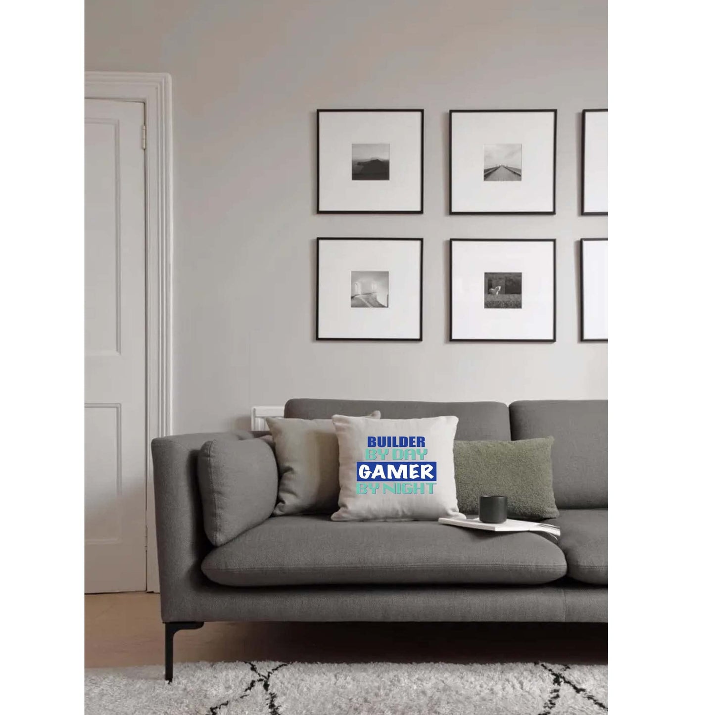 Gamer By Night With Personalised Occupation Naturally Woven Linen Style Cushion Cover Pillow Gift Available in Choice Of Two Colours