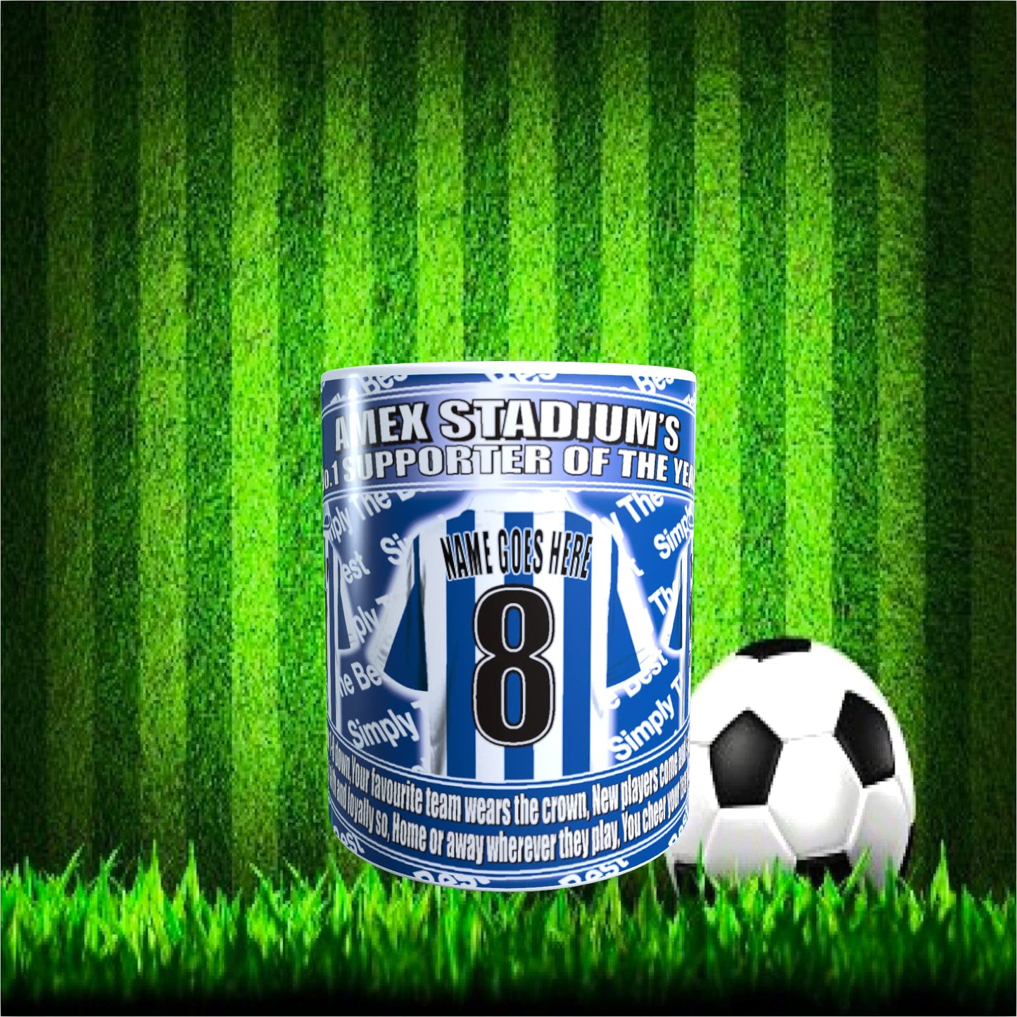 Brighton Football Team Shirt Personalised Mug Gift with Chocolate Footballs