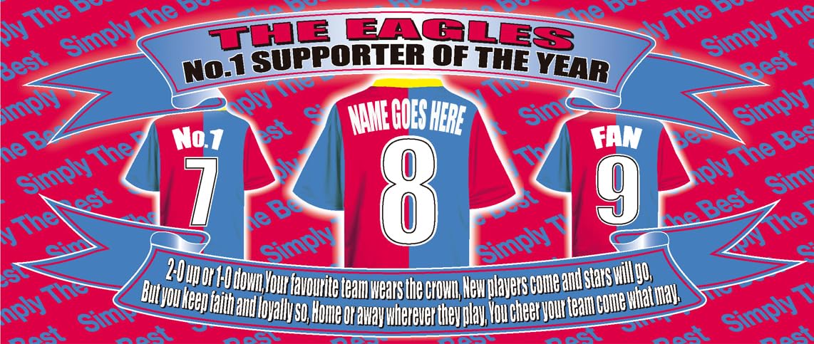 Eagles (Crystal) Palace Personalised Football Shirt Silver Aluminium Two Lid Unisex Water Bottle Gift