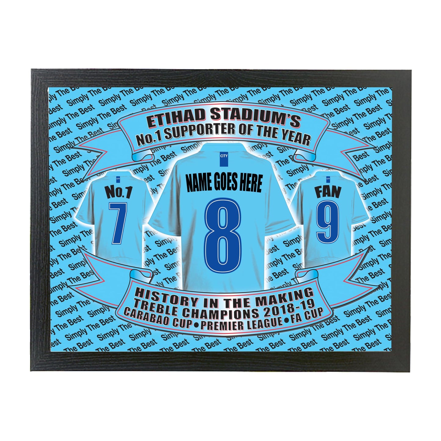 Manchester Blues Football Shirt Personalised Lap Tray Gift - Lap Tray - Dinner Tray - Ergonomic Cushion