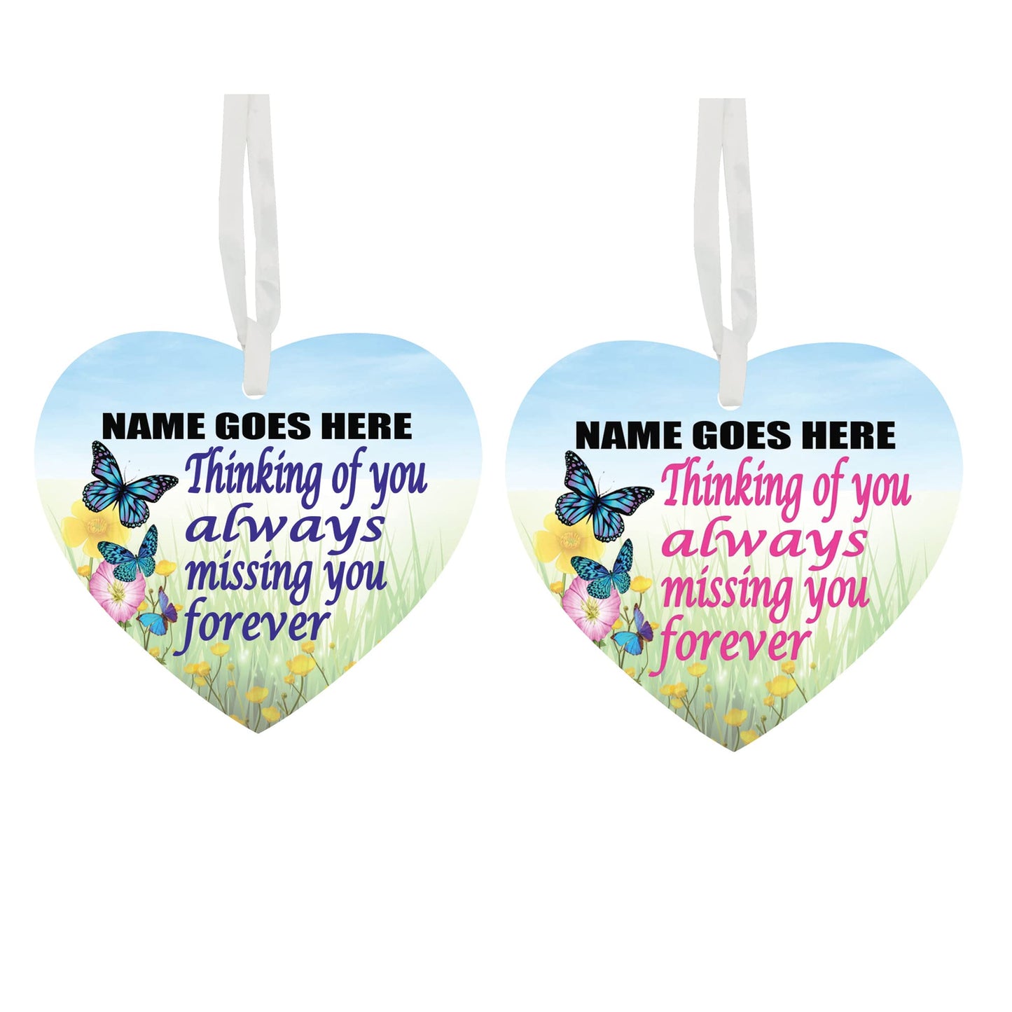 Thinking Of You Always Missing You Forever Personalised Remembrance Memorial Hanging Heart Any Occasion Valentine's Day Ceramic Keepsake Gift Available In Blue And Pink