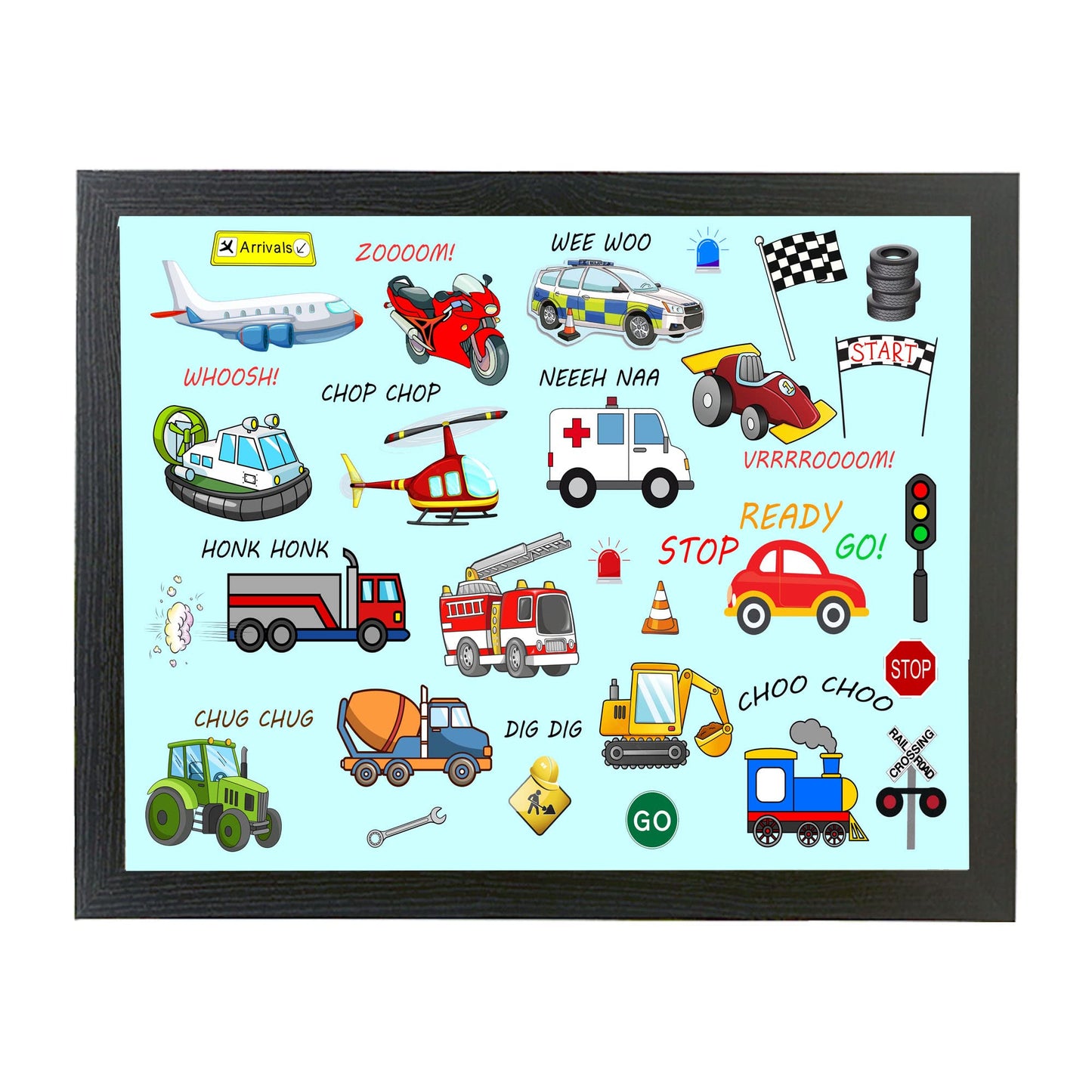 Junior Fun Cartoon Vehicles Blue Design Soft Cushion Lap Tray Gift