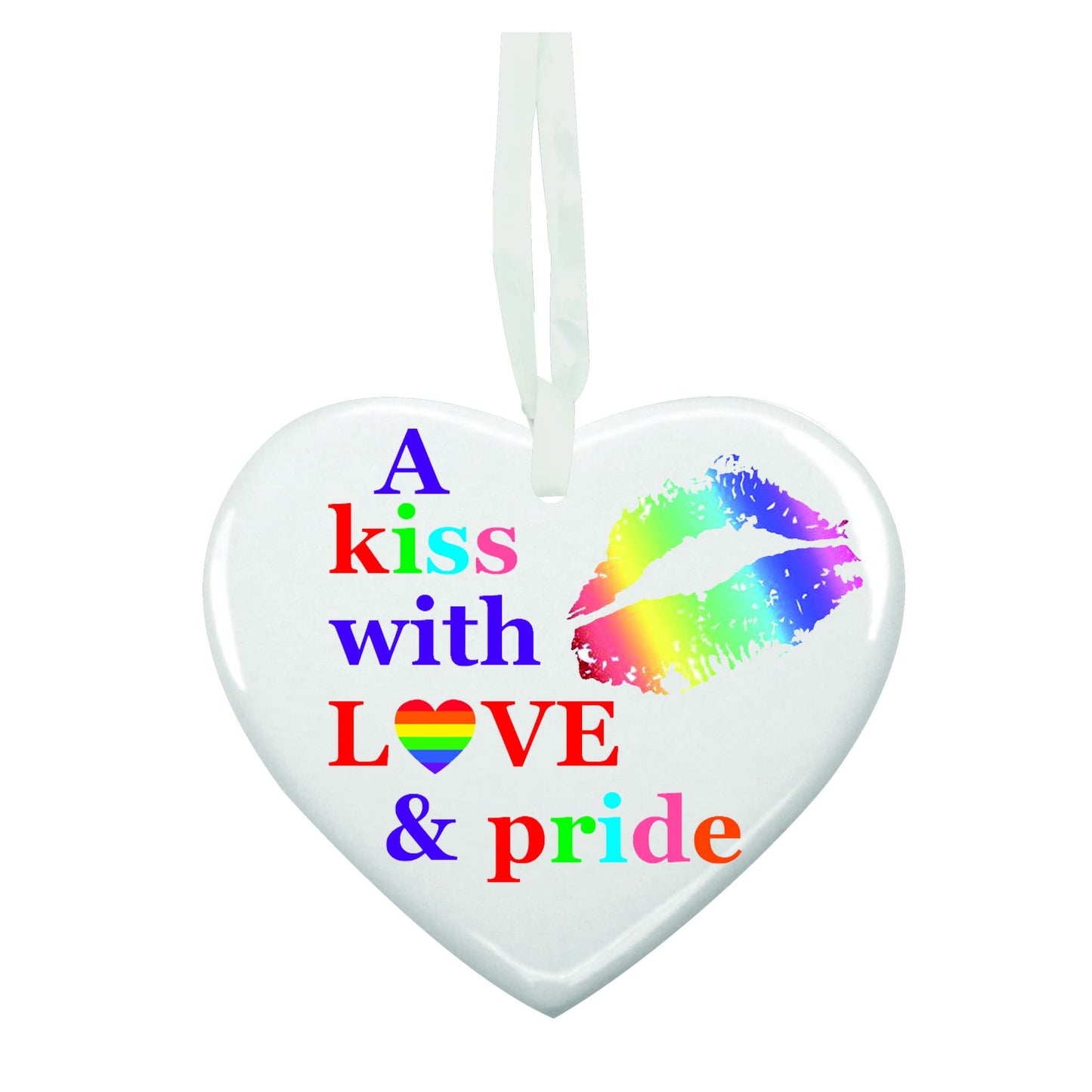 A Kiss With Love & Pride Ceramic Hanging Heart Keepsake Gift For Him Or Her