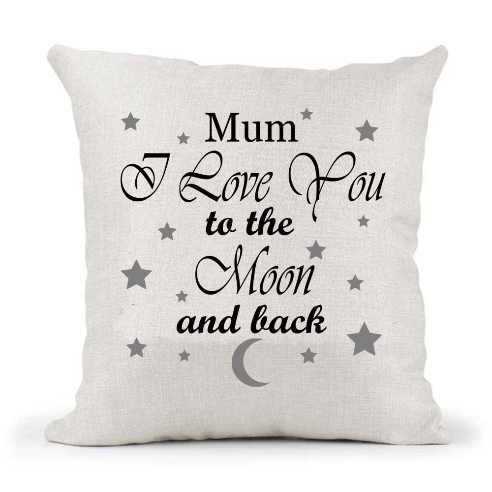 Personalised Your Name I love you to the moon and back poem Mother's Father's Day Birthday Present Country Canvas Style Cushion Cover Gift
