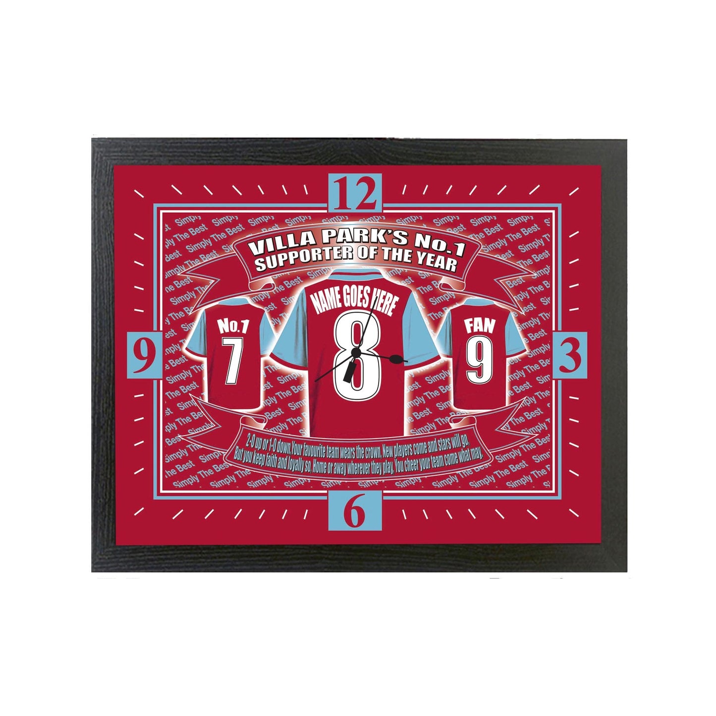 The Villa Personalised Football Shirt Clock Team-Aston Gift, Multicolour, M