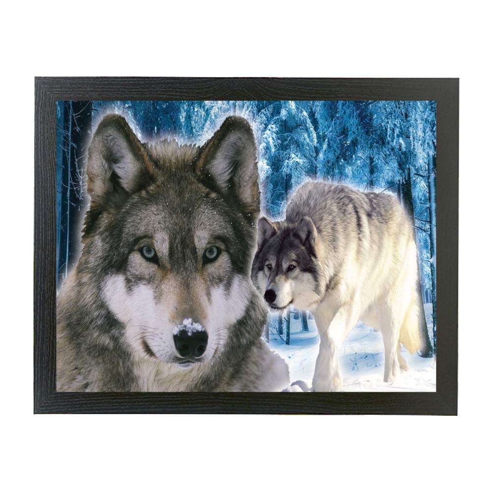 White & Black snow wolves forest scene wolf walking in the snow gift lap tray