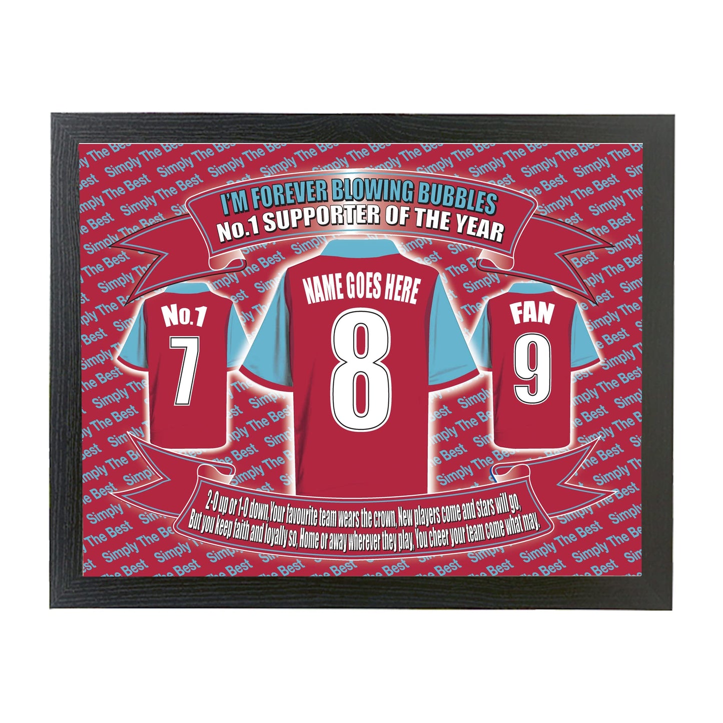 West H Utd Personalised Football Shirt Picture Gift