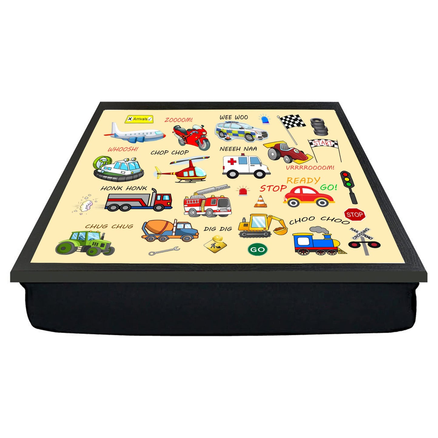 Junior Fun Cartoon Vehicles Cream Design Soft Cushion Lap Tray Gift