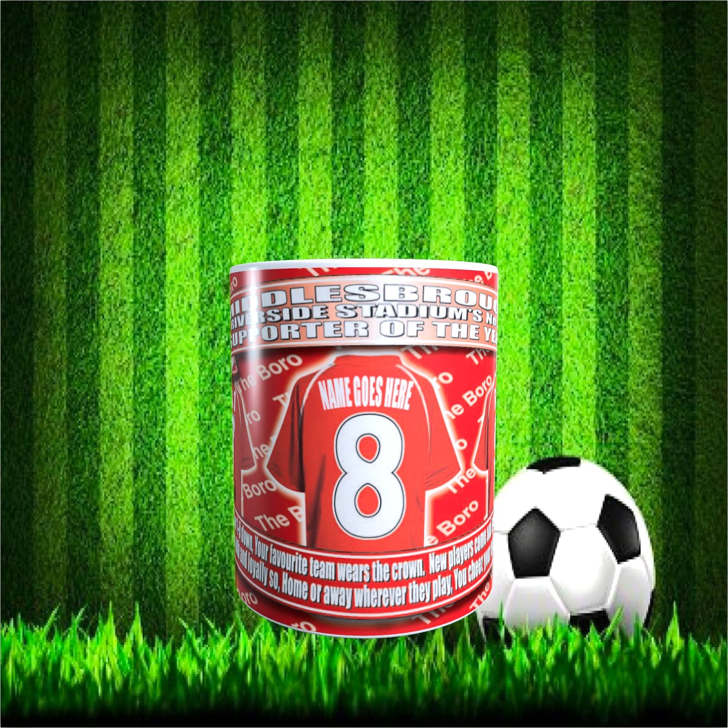 Middlesbrough Football Team Shirt Personalised Mug Gift with Chocolate Footballs