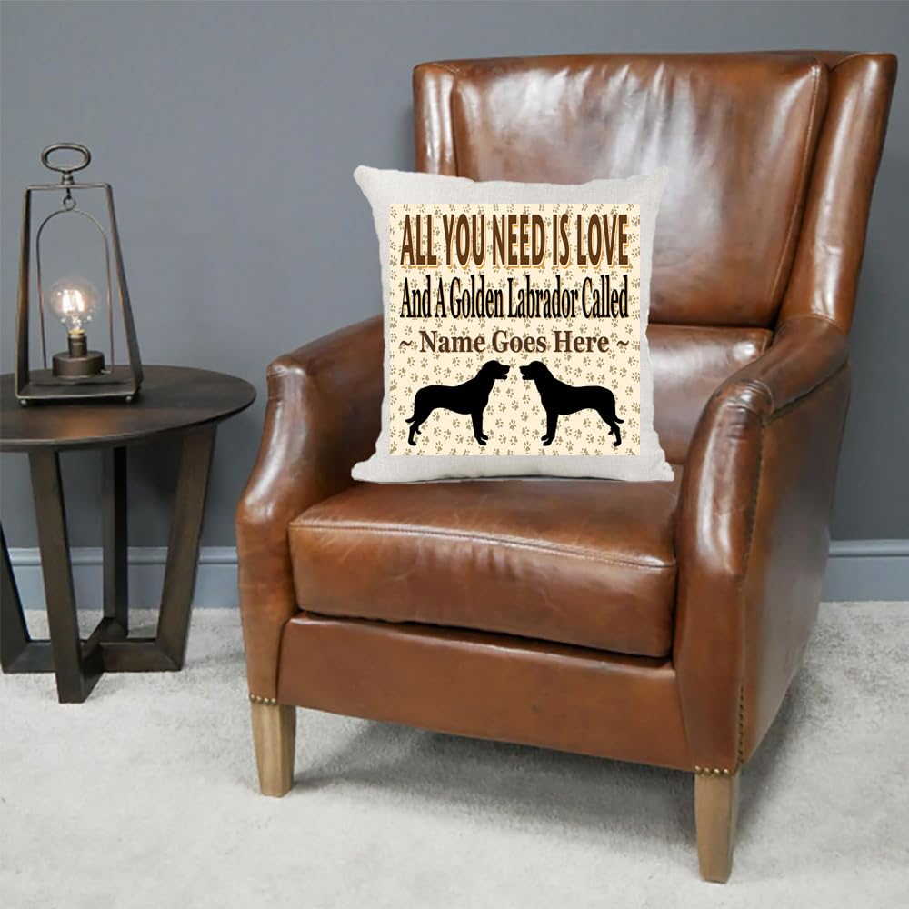 All You Need Is Love And A Personalised Golden Labrador Country Canvas Cushion Cover Gift