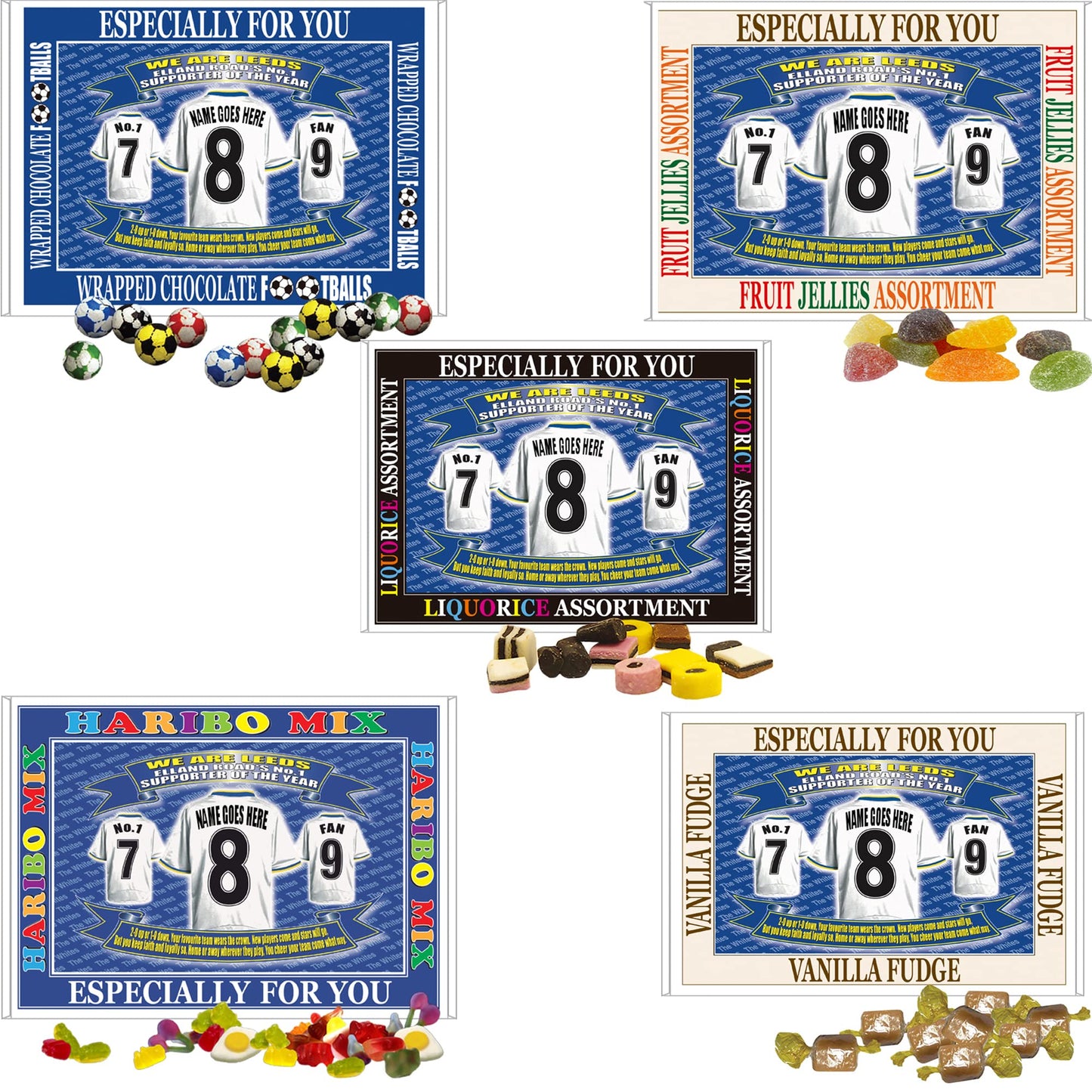 Leeds U Personalised Football Shirt Gift Boxed Sweets