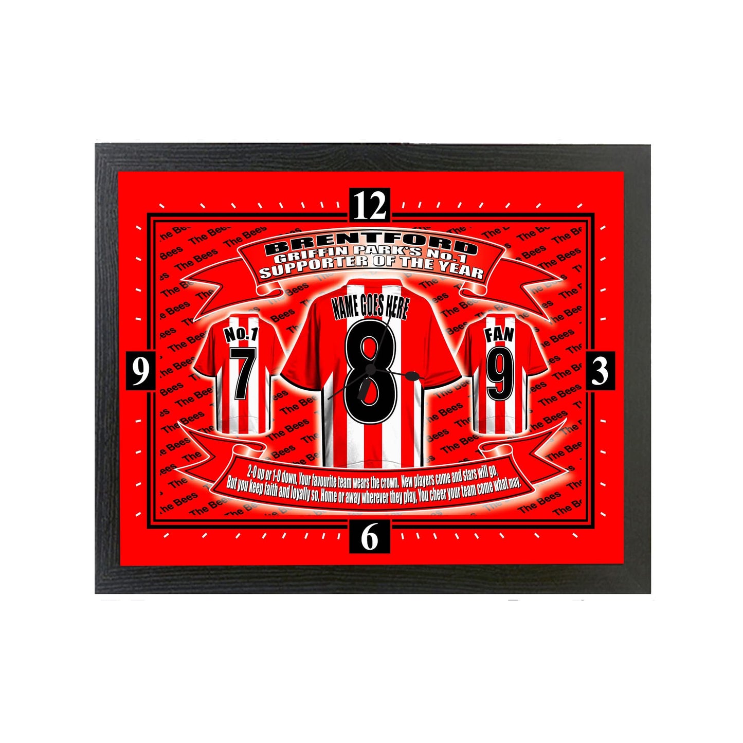 Brentford City Football Shirt Personalised Clock Gift Present