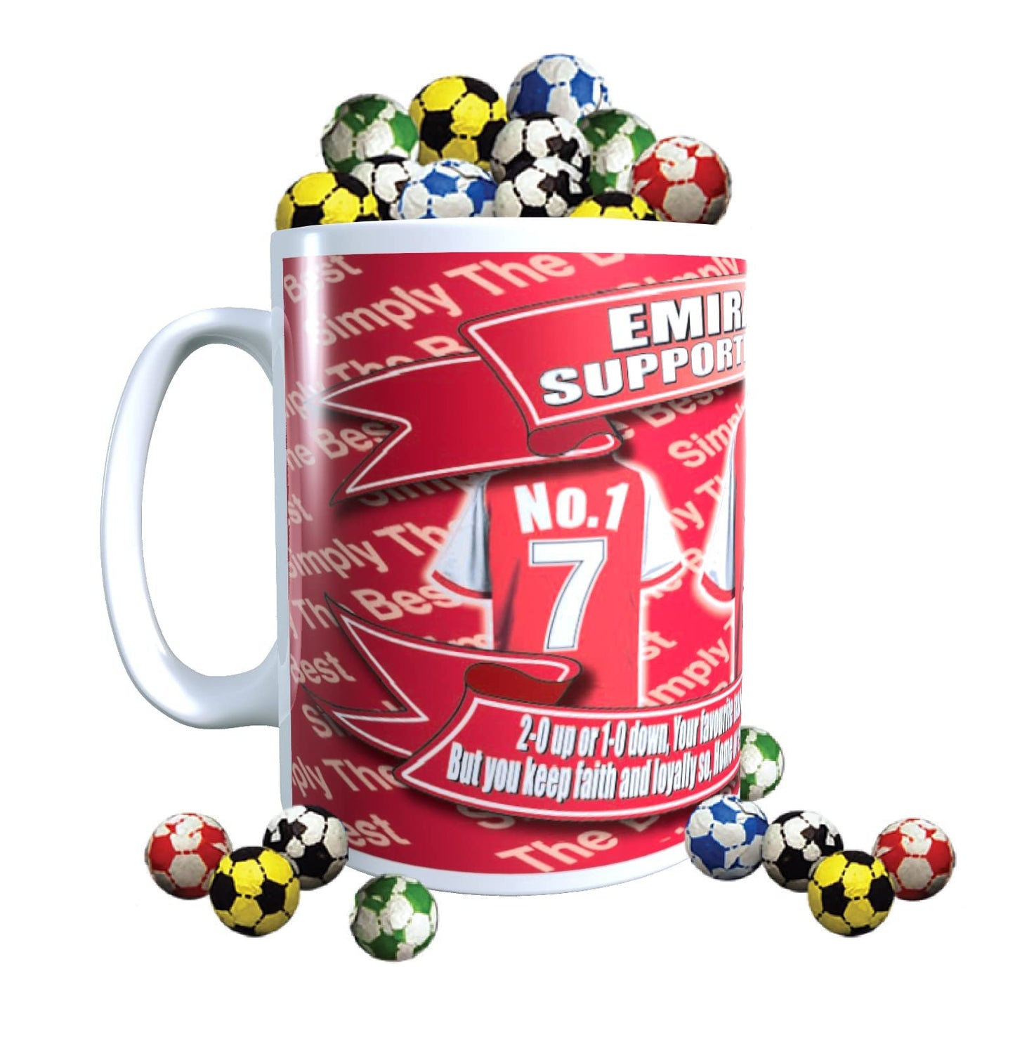 The Gooners Football Team Shirt Mug Gift with Chocolate Footballs