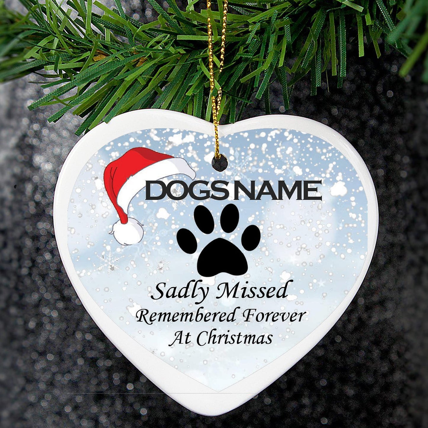 Dog Paw Print Personalised Ceramic Christmas Tree Memorial Hanging L M
