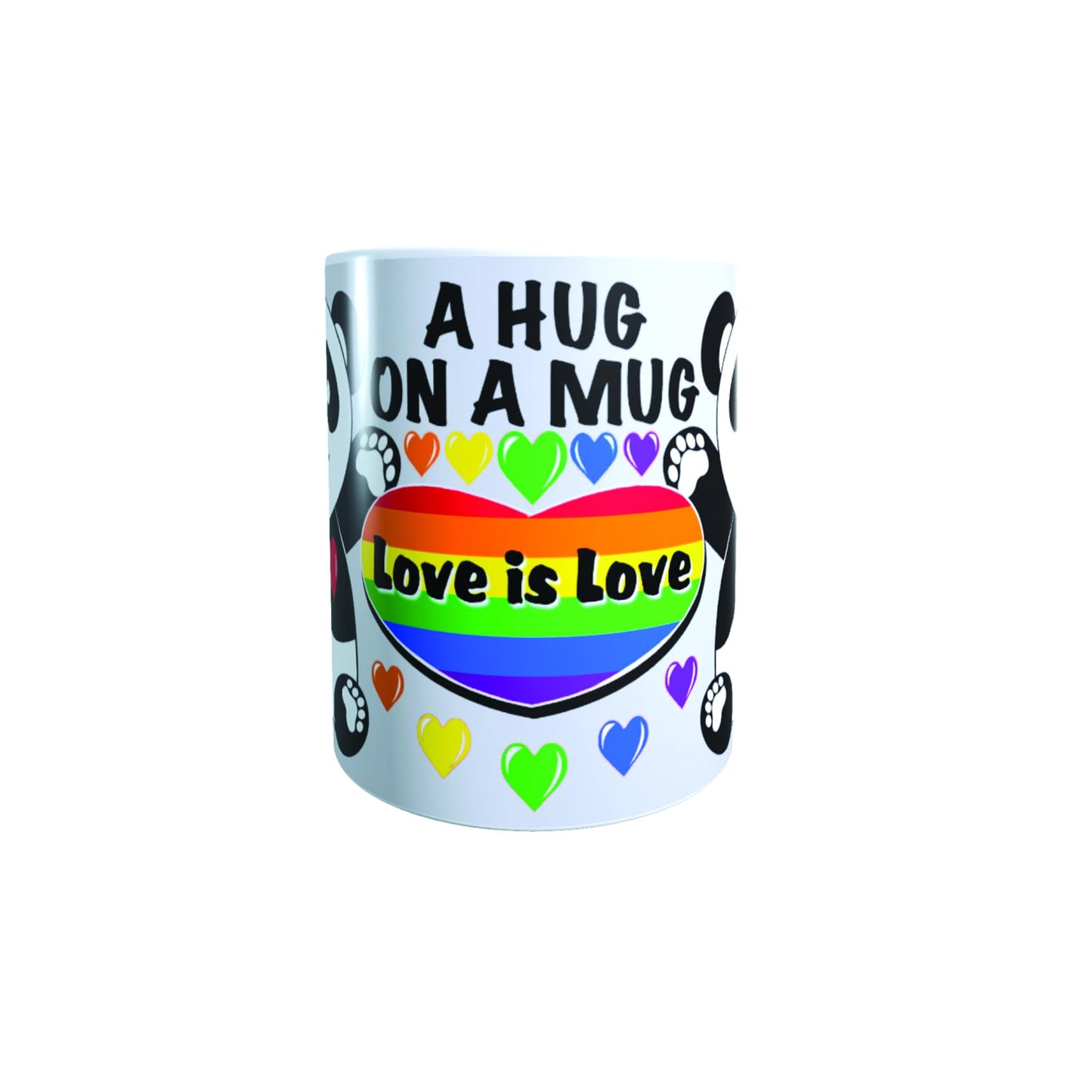 Love is A Hug Panda Rainbow Valentine's Day Any Occasion Mug Gift - Ceramic, Round, Hot Beverage Cup, 1 Cup Capacity