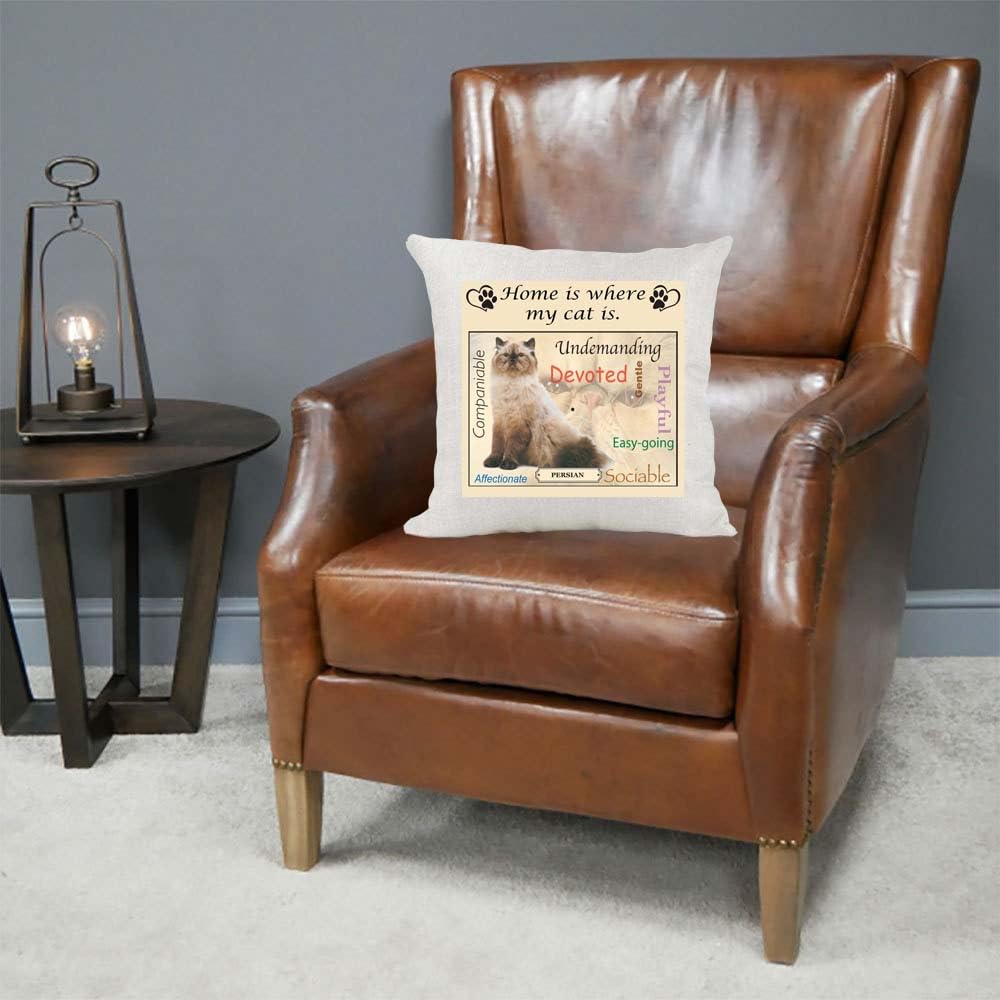 Persian Breed Home is Where My Cat is Country Canvas Style Cushion Cover Gift