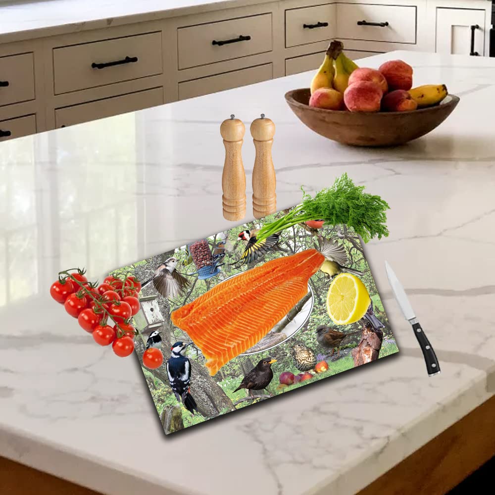 British Garden Birds Toughened Glass Heat Resistant Worktop Saver Cutting and Chopping Board Gift
