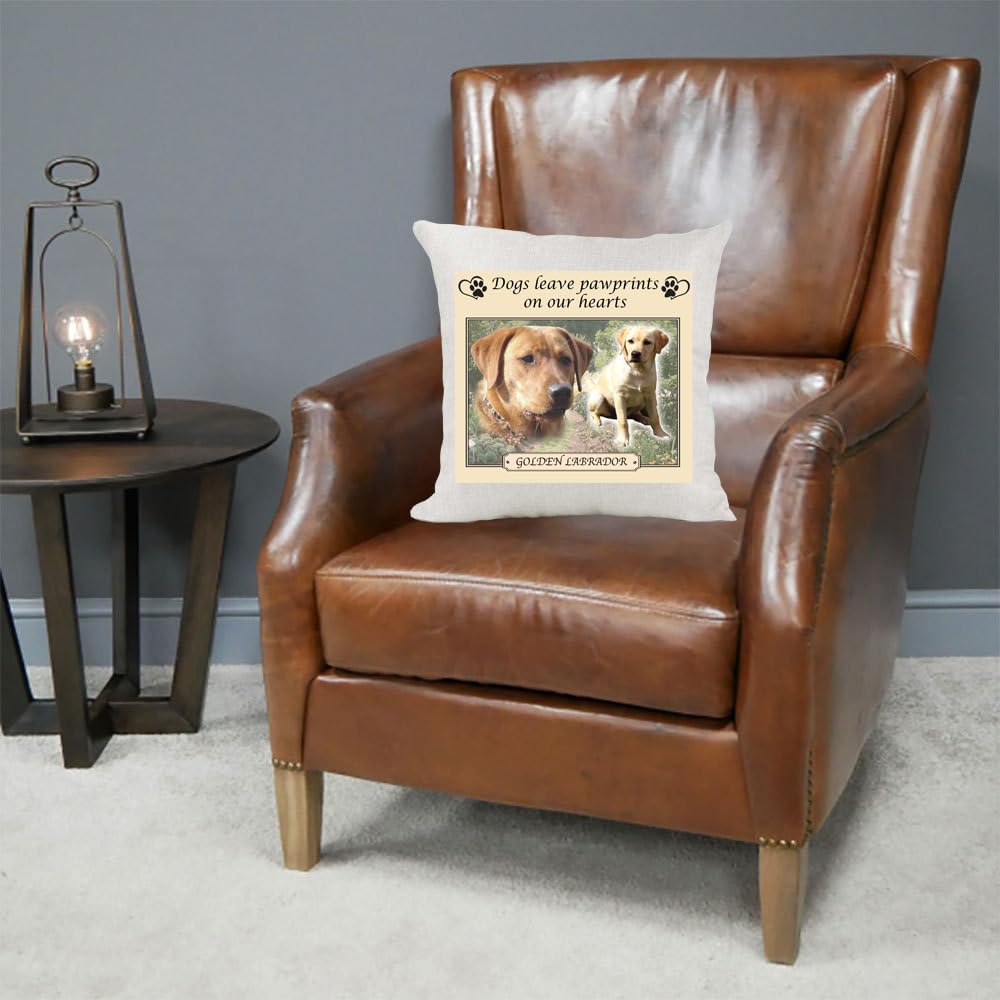 Golden Labrador Lab Dogs Leave Pawprints on our Hearts Country Canvas Style Cushion Cover Gift