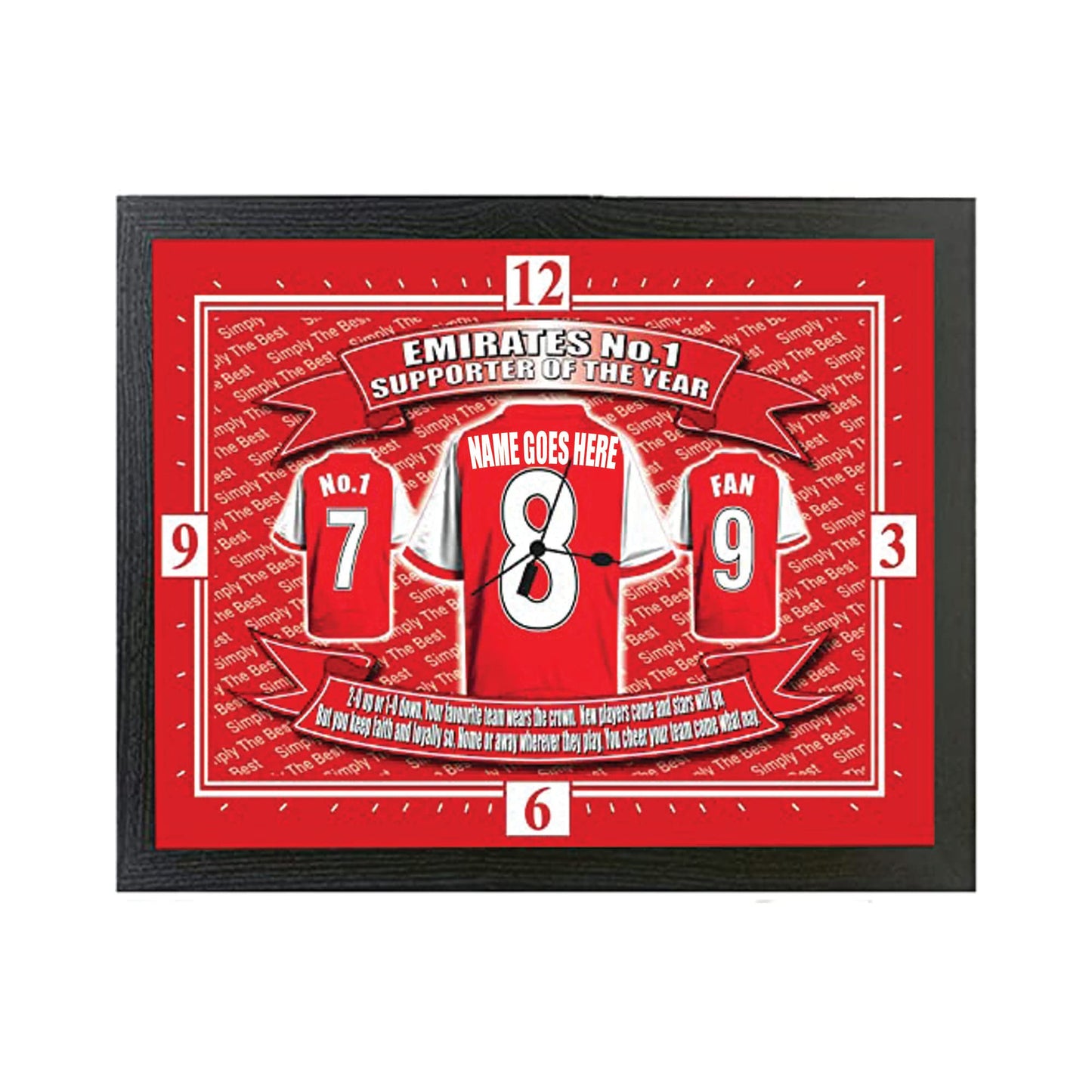 Gooners Football Shirt Personalised Gift Clock