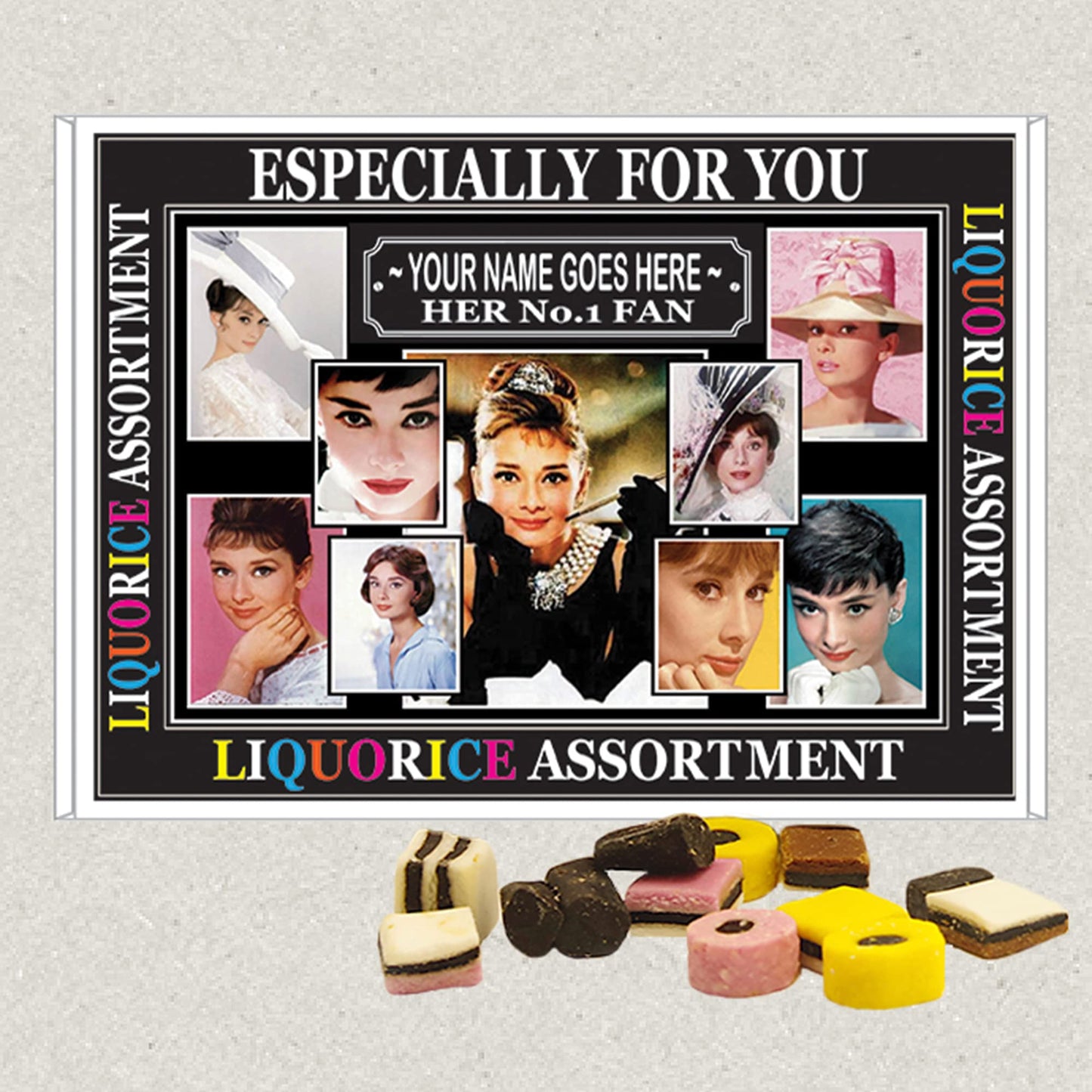 Hepburn Celebrity Icon Personalised Boxed Sweets Gift Present Movie Star*Audrey Choice of Sweets