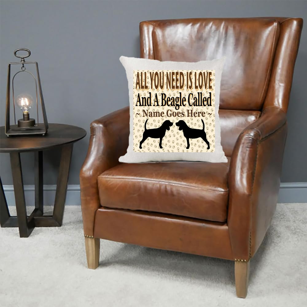 All You Need Is Love And A Beagle Personalised Country Canvas Style Cushion Cover Gift