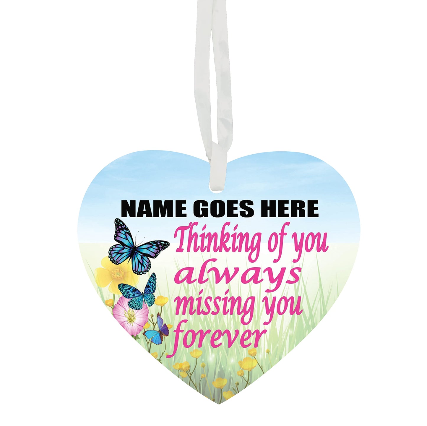 Thinking Of You Always Missing You Forever Personalised Remembrance Memorial Hanging Heart Any Occasion Valentine's Day Ceramic Keepsake Gift Available In Blue And Pink