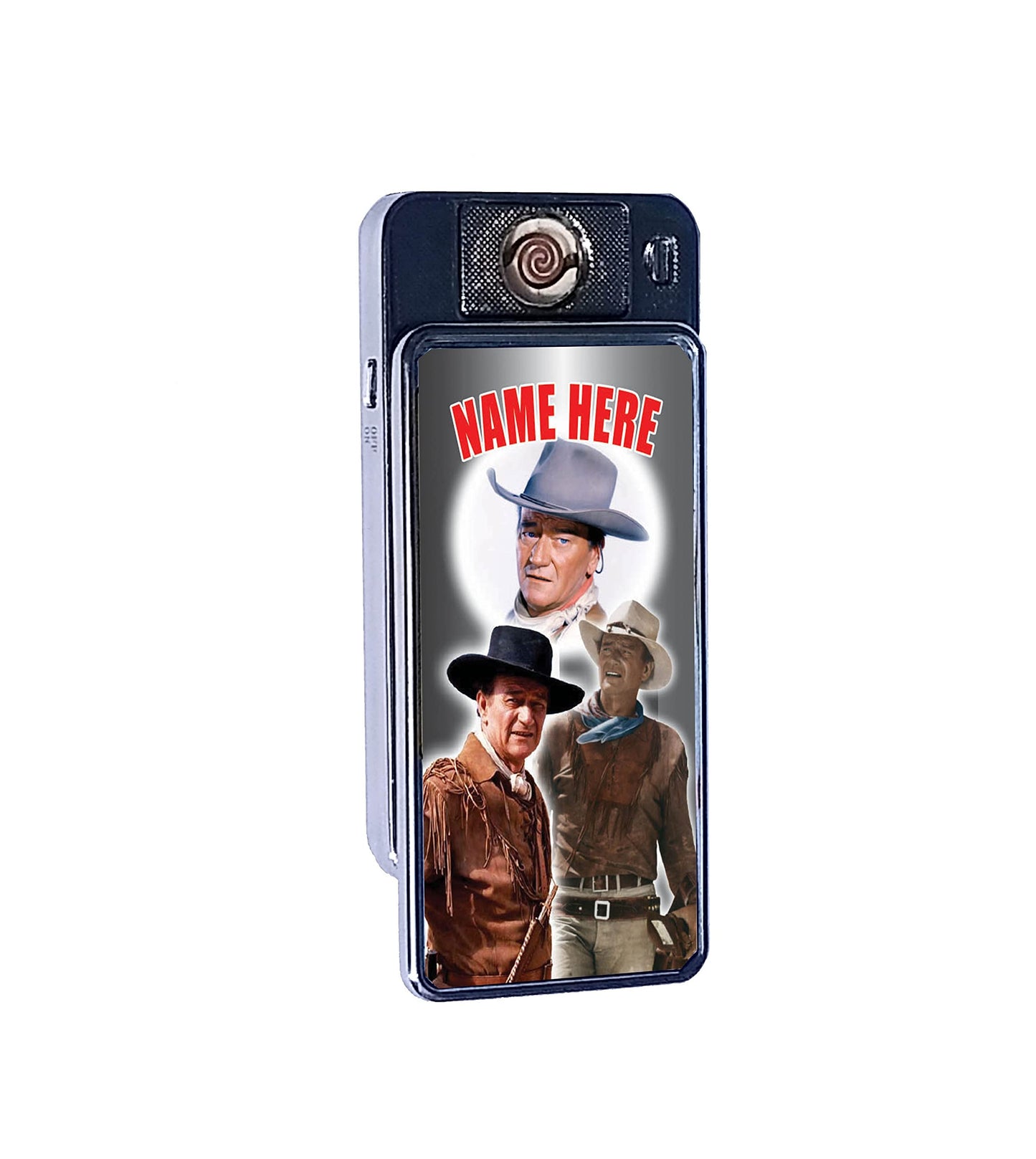 J Wayne Personalised Movie Icon Rechargeable Gift Boxed Silver Metal USB Lighter Cowboy Western