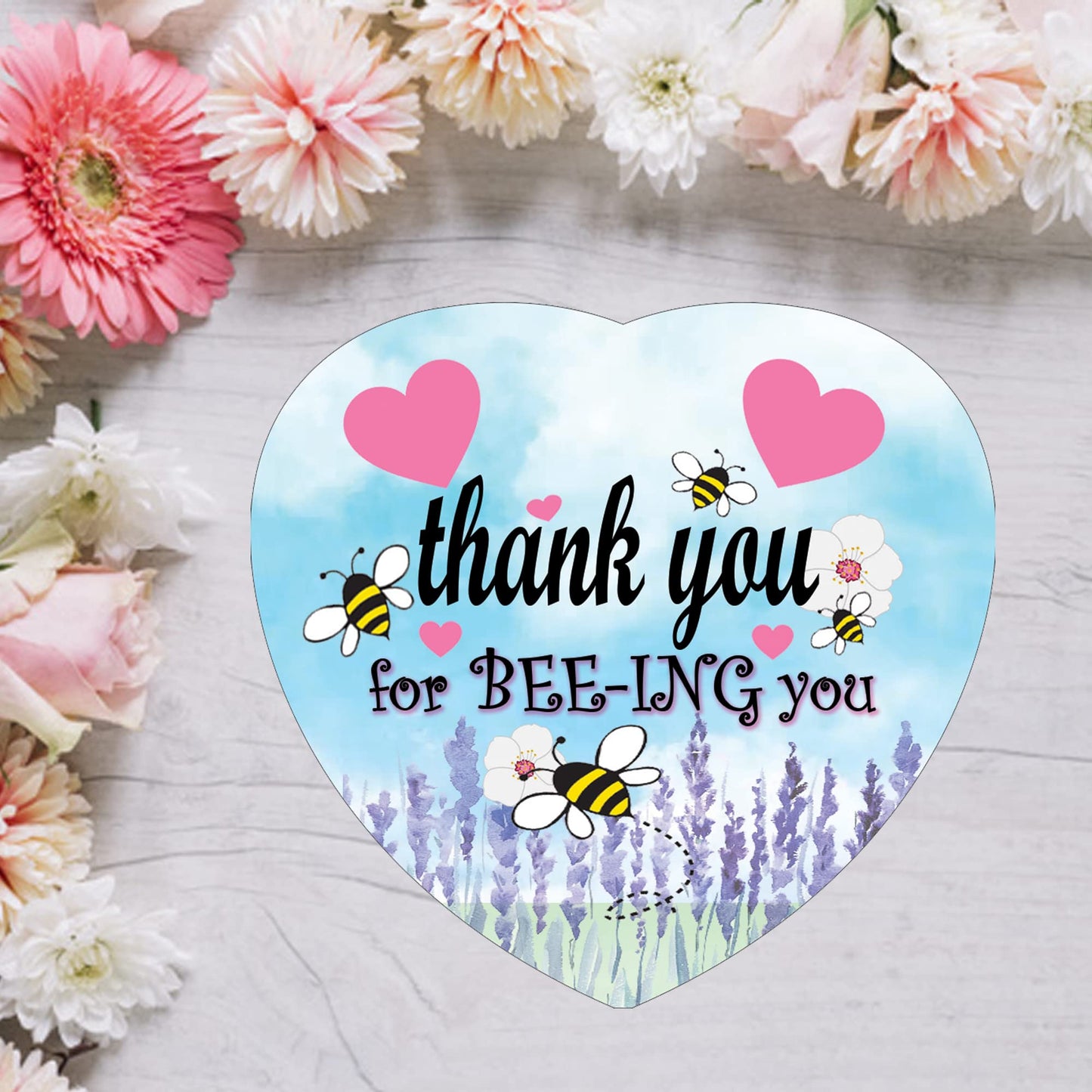 Thank You For BEE-ING You Hanging Heart Ceramic Keepsake With Blue Sky & Pink Hearts Setting Gift