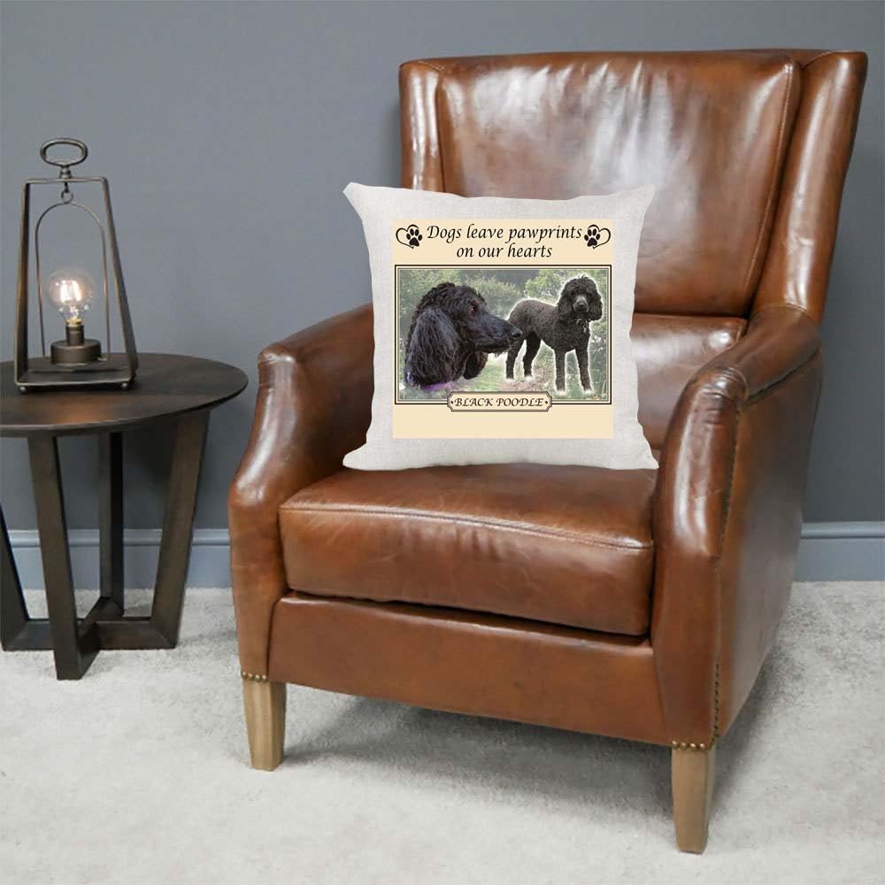 Black Poodle Dogs Leave Pawprints on our Hearts Country Canvas Style Cushion Cover Gift