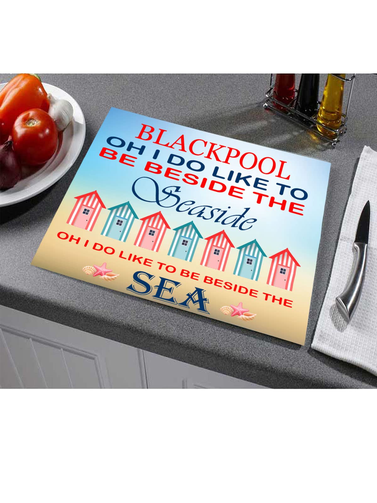 Beside The Seaside Personalised Toughened Glass Heat Resistant Worktop Saver Cutting and Chopping Board Gift