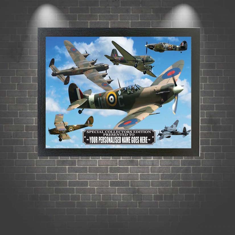 VE Day Battle of Britain WWII Iconic War Planes Spitfire Lancaster Personalised Framed Wall Hanging Picture Gift