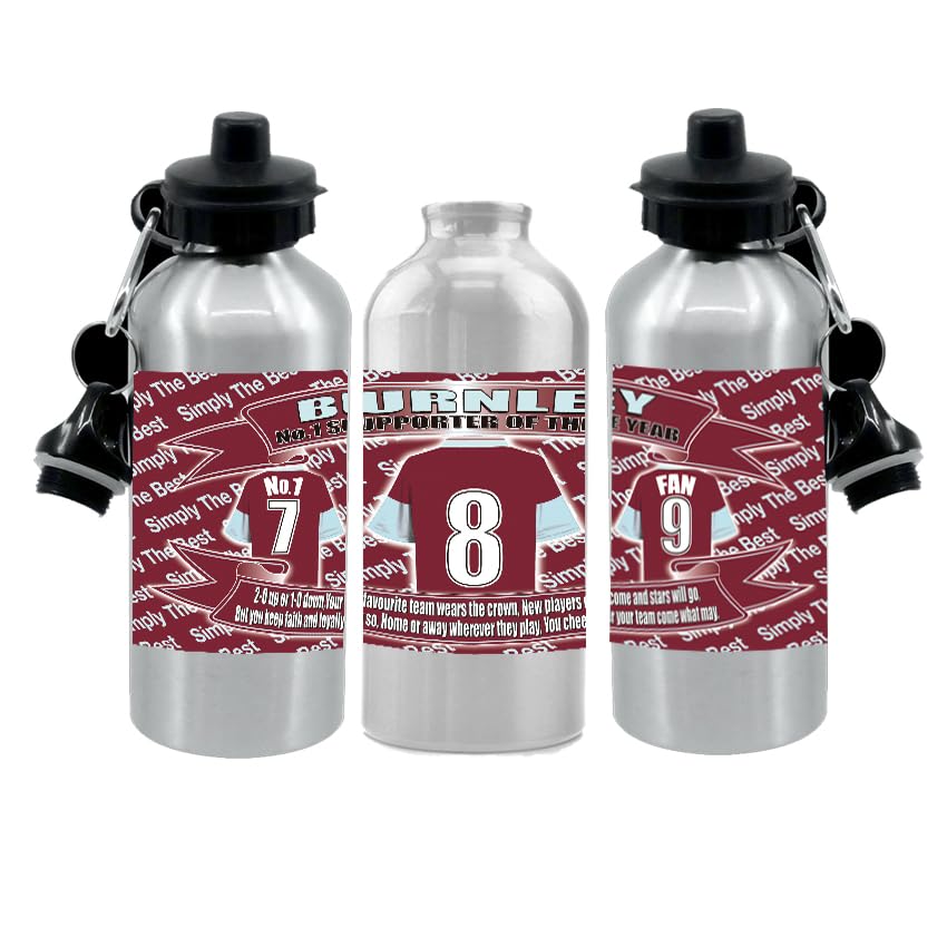 Claret (Burn) ley Football Shirt Silver Aluminium Two Lid Unisex Water Bottle Gift
