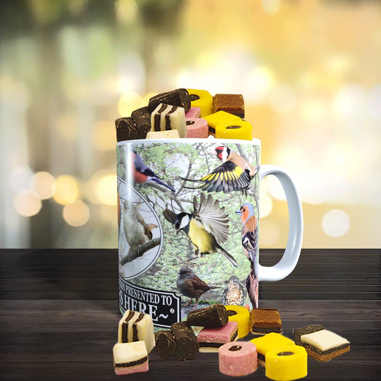 British Garden Birds Personalised Mug with Choice of Sweets Gift
