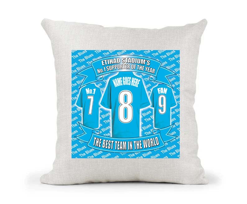 Manchester Blues Personalised Football Country Canvas Style Cushion Cover Gift